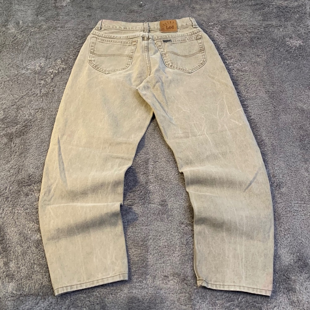Vintage 90s Lee Riveted Jeans Tan Khaki Straight Leg Made‎ in USA Size 34 Waist